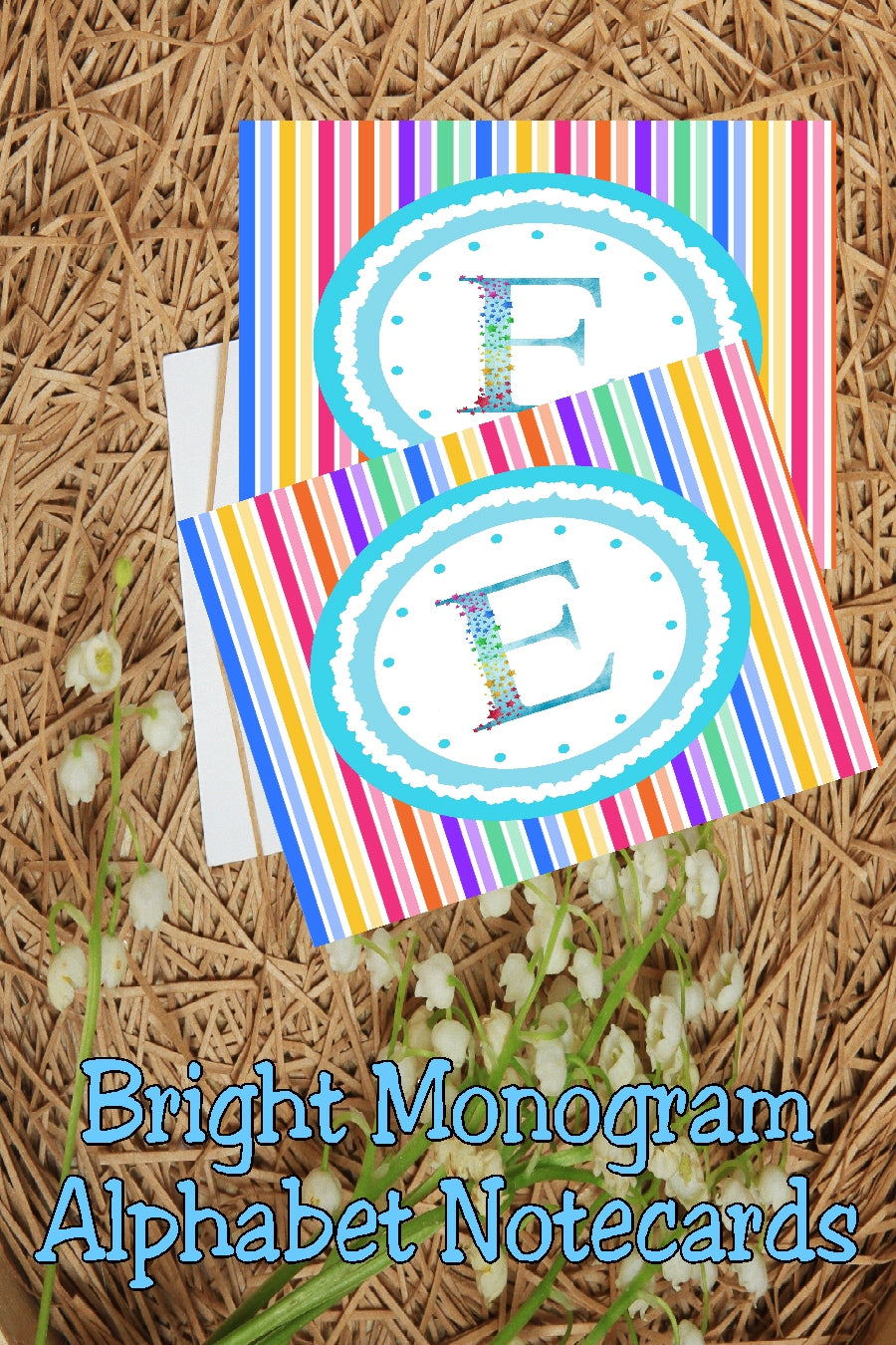 Bright Stripes Monogram Note Cards Print