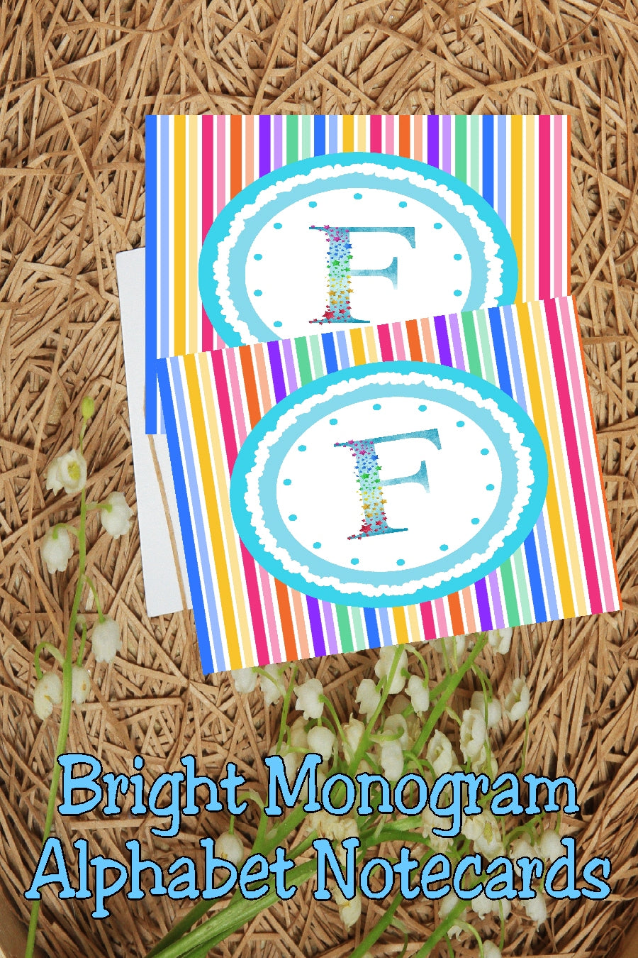Bright Stripes Monogram Note Cards Print