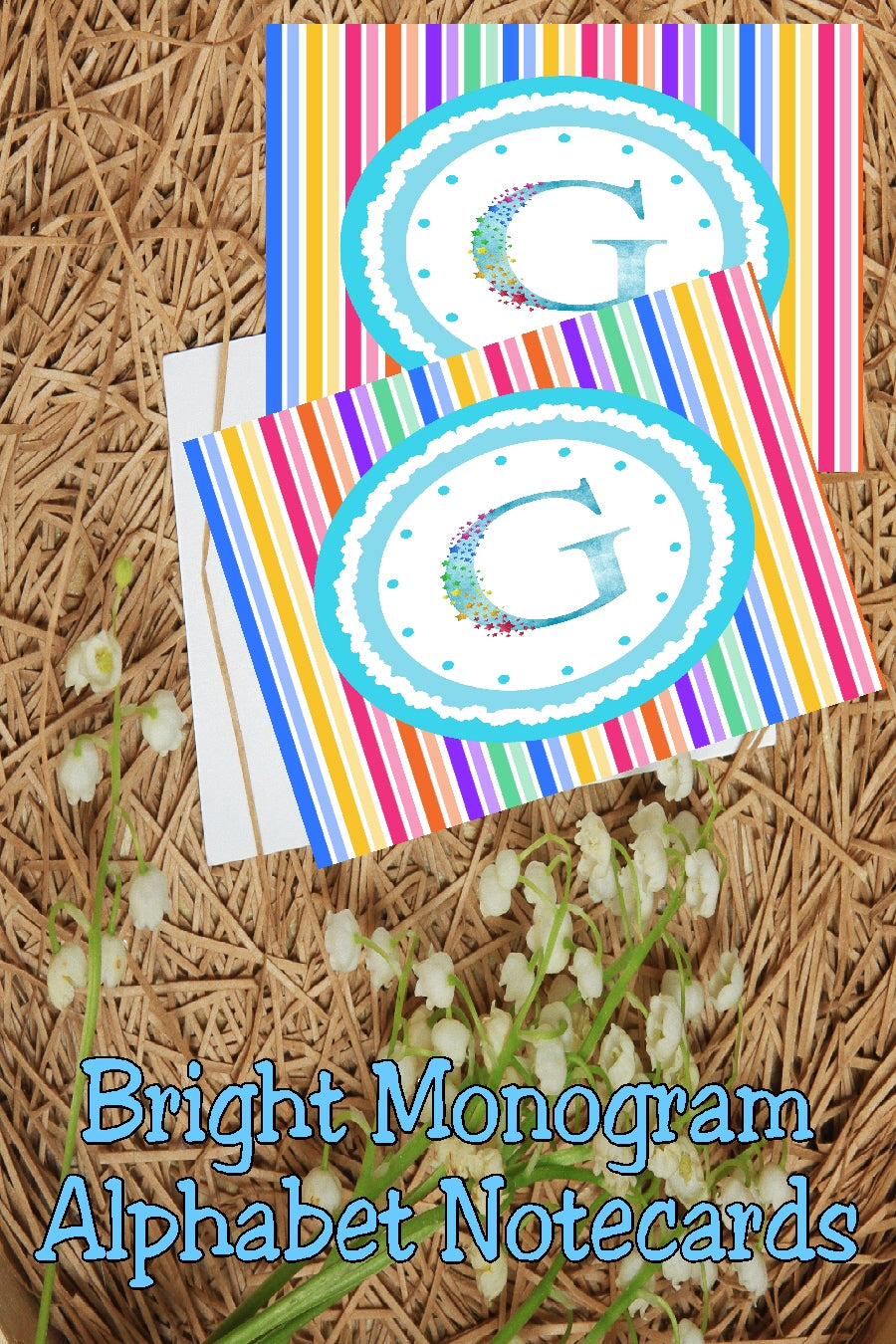Bright Stripes Monogram Note Cards Print