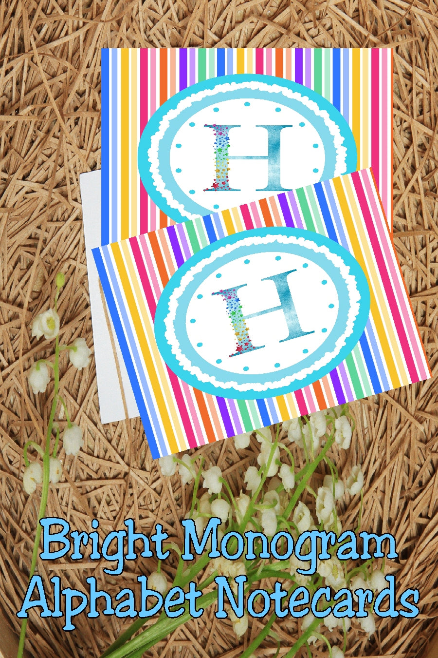 Bright Stripes Monogram Note Cards Print