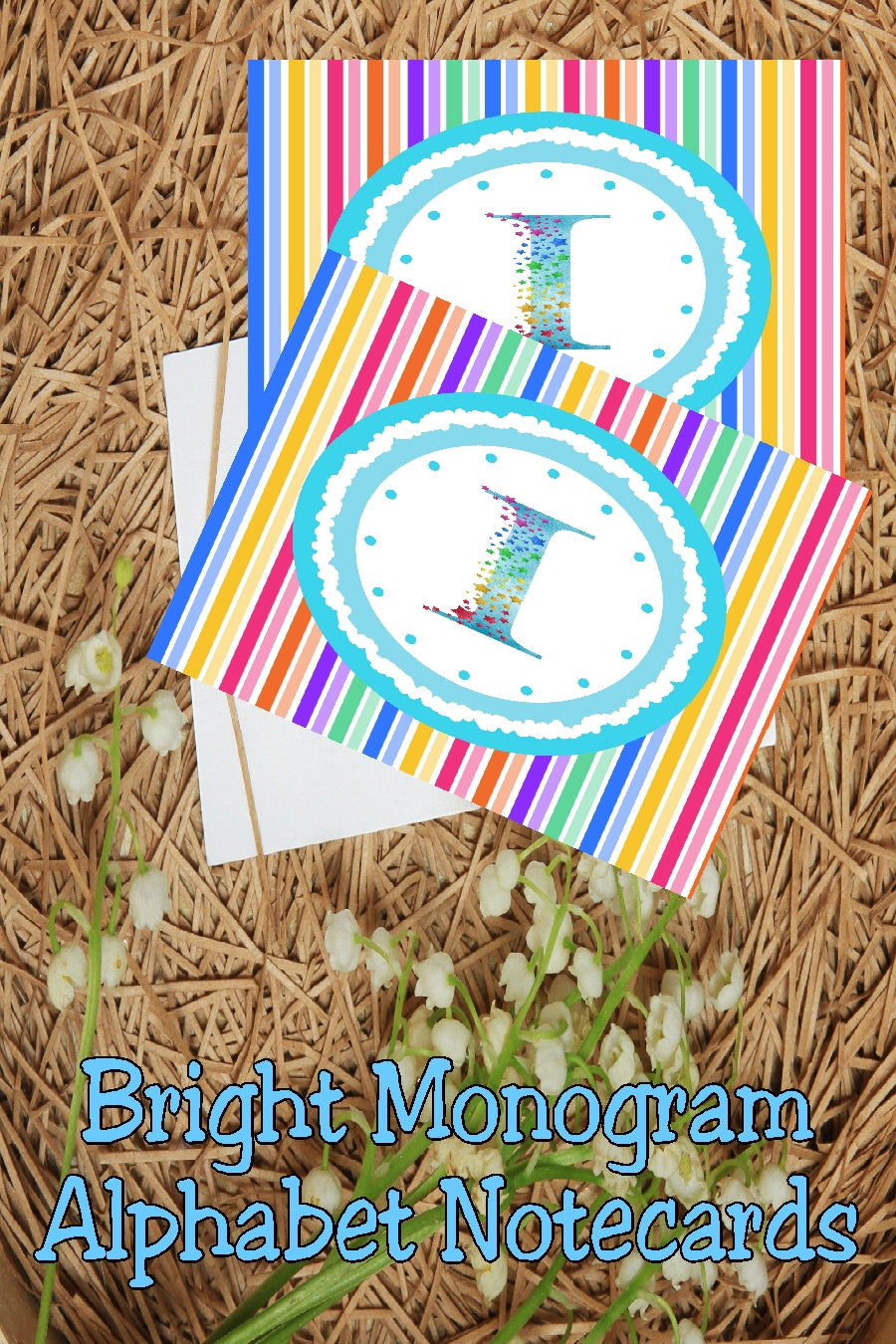 Bright Stripes Monogram Note Cards Print