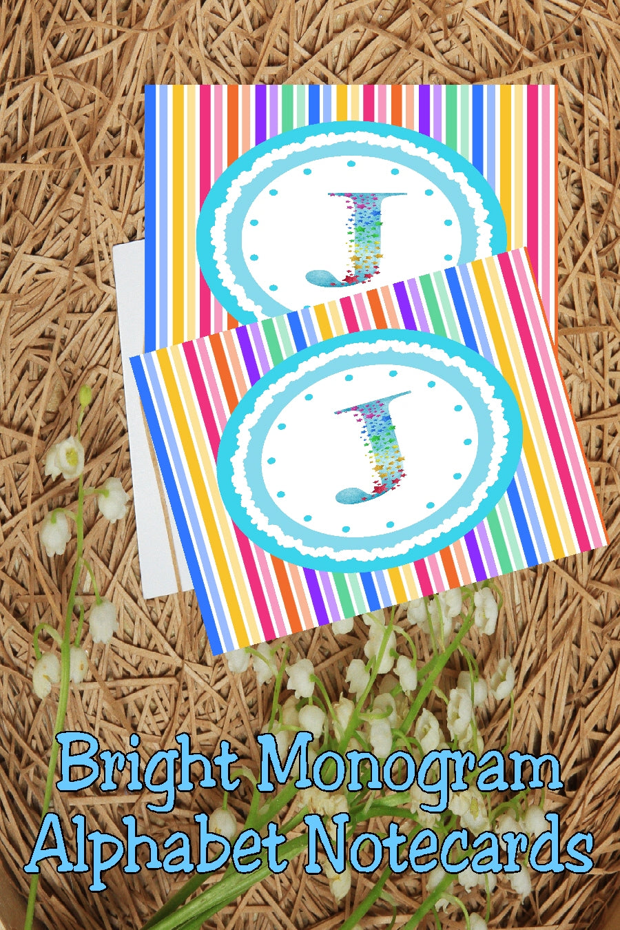 Bright Stripes Monogram Note Cards Print