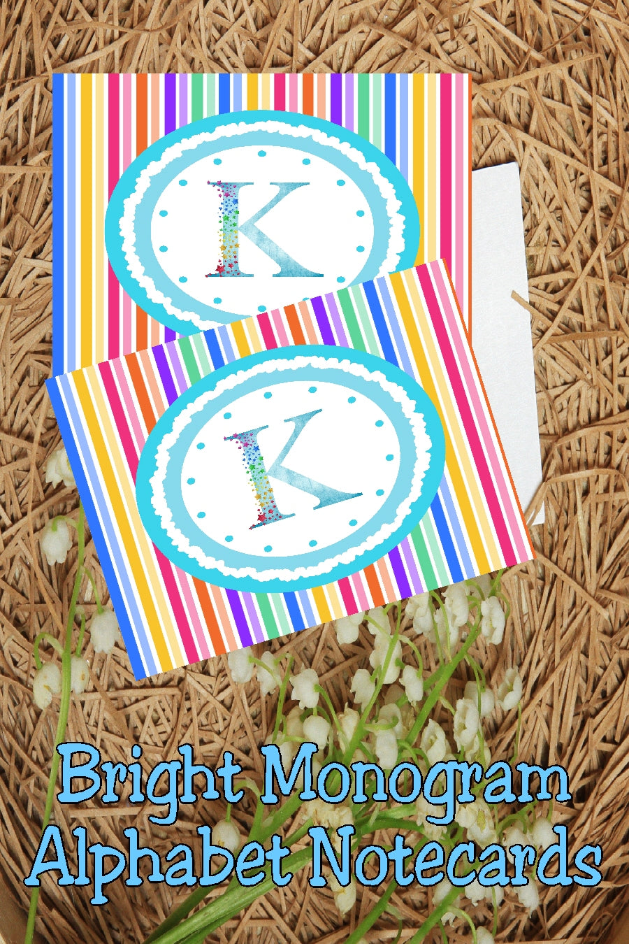 Bright Stripes Monogram Note Cards Print