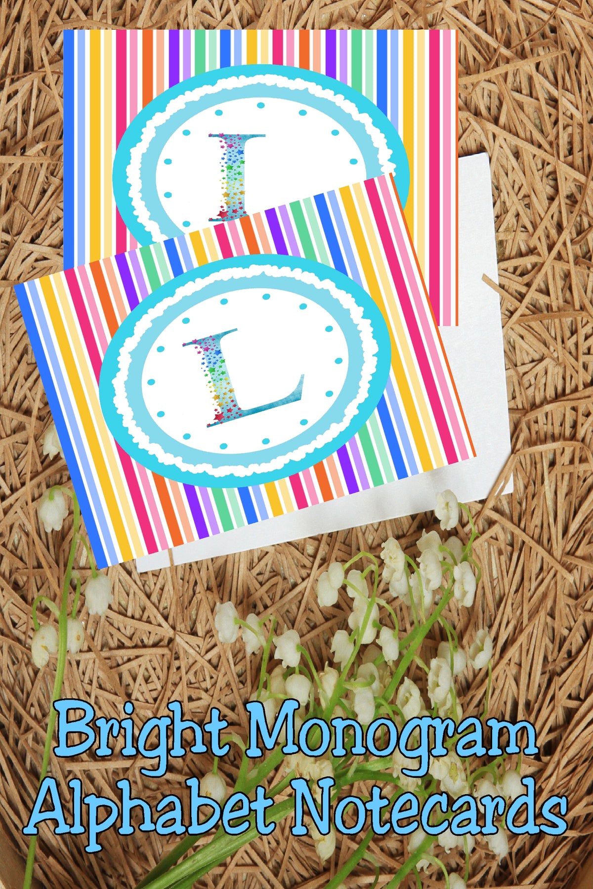 Bright Stripes Monogram Note Cards Print