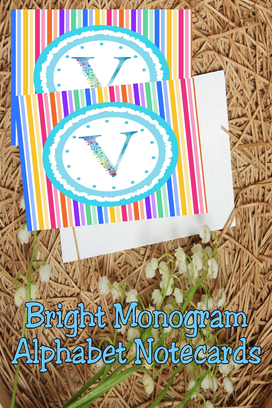 Bright Stripes Monogram Note Cards Print