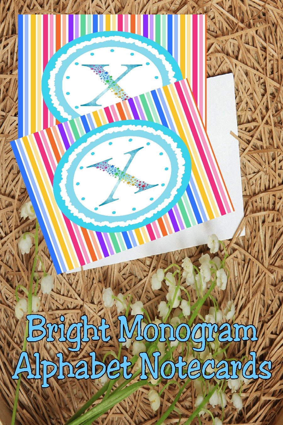 Bright Stripes Monogram Note Cards Print