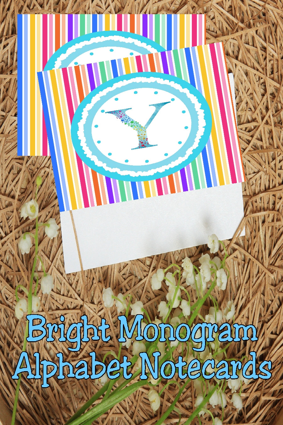 Bright Stripes Monogram Note Cards Print