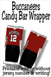Cheer on your Buccaneers to a sweet victory with this printable football jersey candy bar wrapper.  This candy treat is perfect for your Super Bowl party dessert table or as football party favors for your next team party.