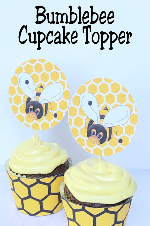 Have a buzzing good time at your bee party with this cute bumble bee cupcake topper. Easily print out the topper and add to your store bought cupcake for a fun addition to your bee party.