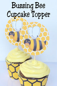 Have a buzzing good time at your bee party with this cute buzzing bee cupcake topper. Easily print out the topper and add to your store bought cupcake for a fun addition to your bee party.