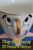 Use an old teacup and this printable to make your own Chip the Teacup from Beauty and the Beast. What a perfect party decoration for your Book Club, birthday party, or fan get together.