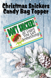 Wish your family and friends a Merry Christmas with this printable to and from tag in the form of a bag topper.  Add some yummy Snickers to a bag and top with this bag topper, then add a to and from greeting on the back.  Tie to a present and give as a sweet treat.