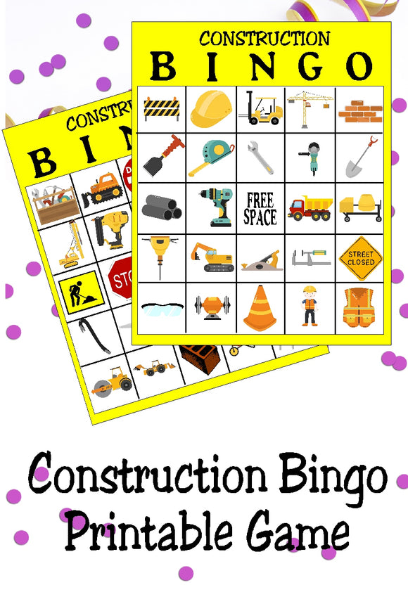 Enjoy a little fun at your Construction party with this printable Construction bingo game. Simply print and cut for a party game that your guests will love. #constructionparty #partygame #bingogame