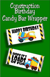 Wish your family and friends a fun Happy birthday with this construction  birthday candy bar wrapper.