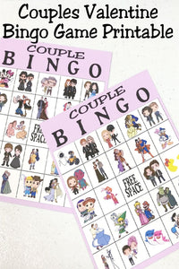Celebrate Valentine's day with your favorite couples in this printable bingo game that you can make and play at home today.  Featuring your favorite fictional couples such as Beauty and the Beast, Fred and Wilma Flinstone, Jamie and Claire Fraser, and many more, you're Valentine party will be fun as you play with and talk about your favorite couples.