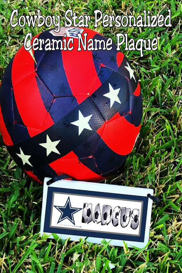Celebrate your school or team with this personalized cowboy star mascot personalized name plaque.  Name plaque is a perfect graduation gift or senior gift for anyone on your team or in your class.  #nflfootball #nflcowboys #cowboymascot #personalizedgift