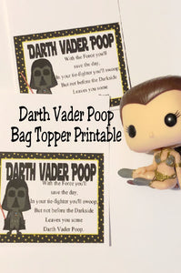 You can save the day, but can you save yourself from Darth Vader poop?  This fun bag topper is perfect for a party favor at your Star Wars party.  The rebellion will be ready to celebrate for sure.