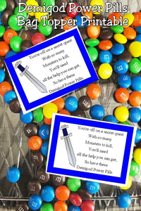 Celebrate your next quest with these Demigod Power Pills perfect for your next Roman or Greek birthday party. These candy bag topper printables would be perfect with a Percy Jackson themed party.