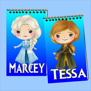 Bring the while gang to your Frozen party with these fun, personalized mini notebooks. These Notebooks make great party favors or treats at your party and are the perfect way to say thank you for coming  #frozenparty #frozenpartyfavor 
