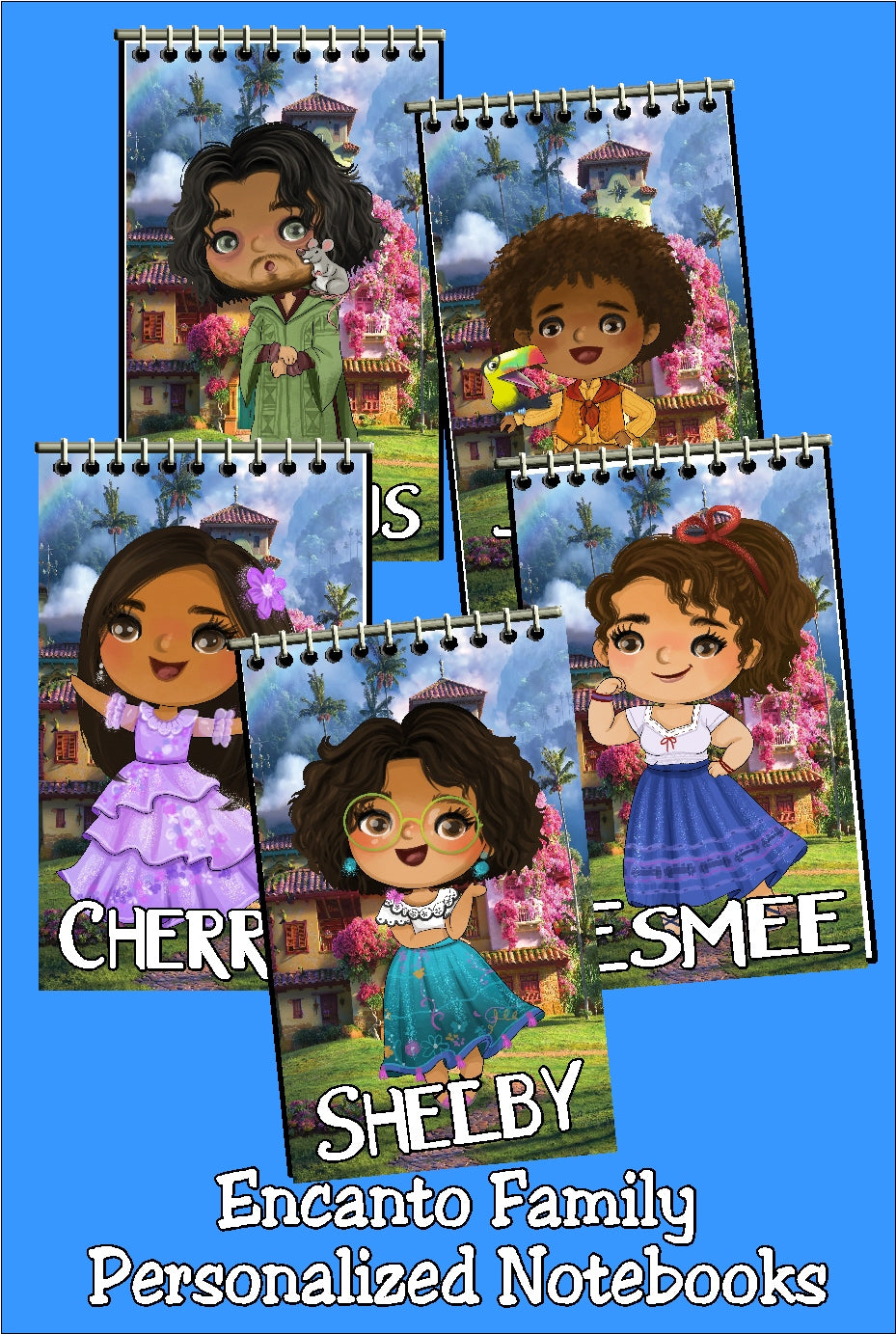 You know we are all going to talk about Bruno, Mirabel, Isabela, and the rest of the Encanto magical family! So let's celebrate with these personalized notebooks featuring your favorite family as party favors, party treats, or gifts for anyone who loves a good magical tale.
