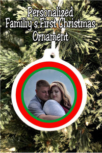 Celebrate your new family's first christmas as an engaged couple or newly married with this personalized christmas ornament featuring your favorite picture. #engagementchristmasornament #weddingchristmasornament #personalizedchristmasornament
