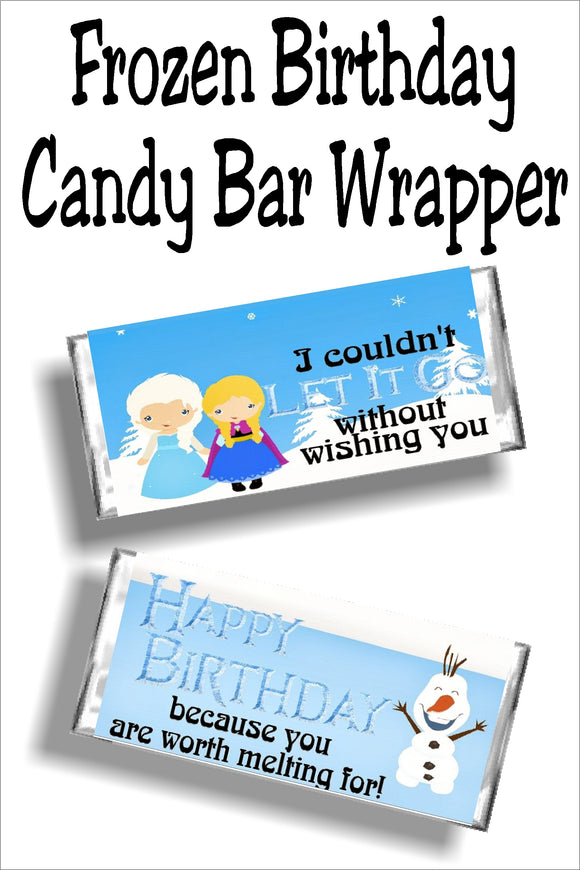 Wish all your friends a Happy Frozen birthday with this fun printable candy bar wrapper.  With Elsa, Anna, and Olaf on your side, every birthday will have the perfect birthday card.