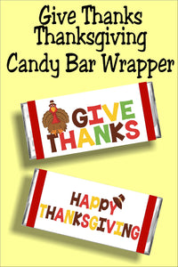 Give thanks this thanksgiving with a fun candy bar thanksgiving card perfect for your thanksgiving dinner guests or friends. #thanskgivingcard #thanksgivingcandybarwrapper #thanksgivingdinnerpartyfavor 