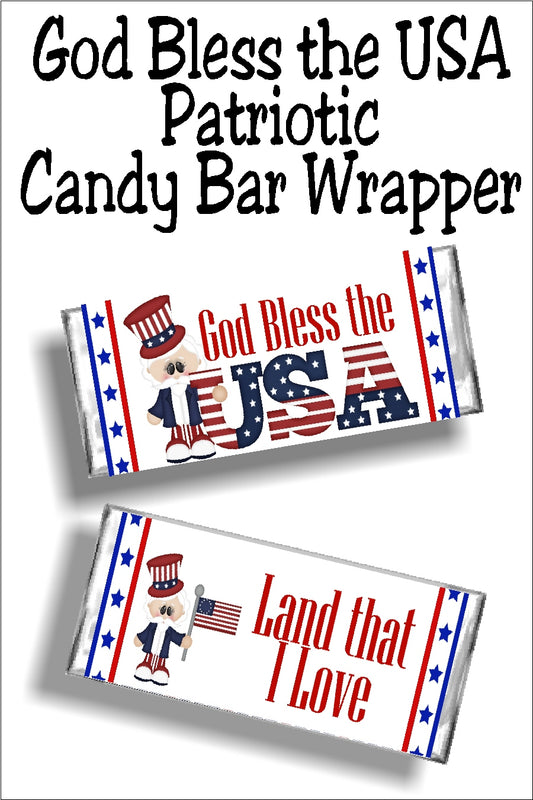 God bless the USA...Land that I Love  Bring a little bit of fun and patriotism to your 4th of July celebration with this patriotic candy bar wrapper.   Your guests will love this yummy candy bar favor at your 4th of July party.