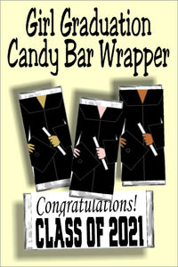 Add these unique graduation candy bar wrappers to your graduation party or graduation dessert table.  These graduation cap and gown wrappers are the perfect party favor to celebrate your new graduate.