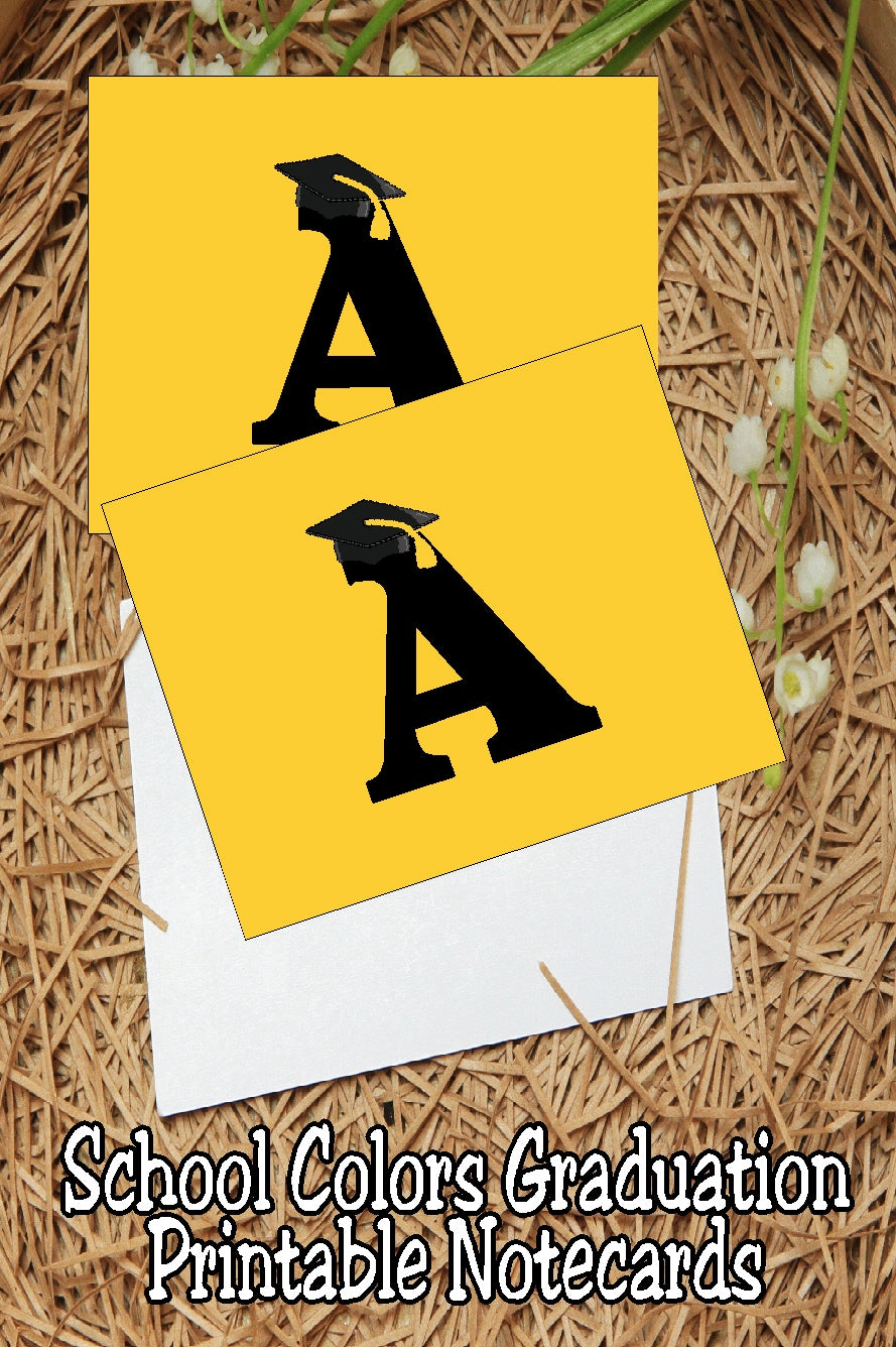 Black and Gold School Colors Monogram Graduation Printable Notecards