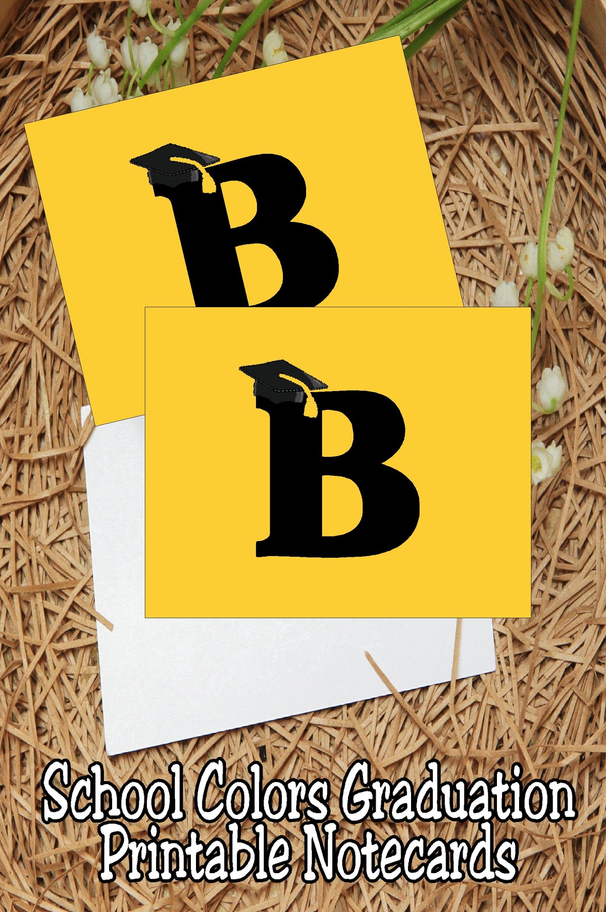Black and Gold School Colors Monogram Graduation Printable Notecards