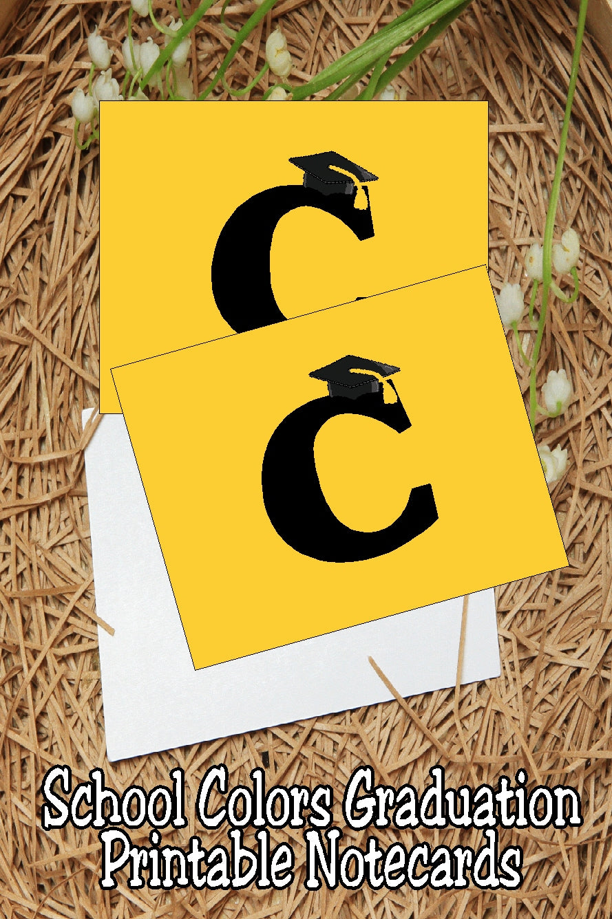 Black and Gold School Colors Monogram Graduation Printable Notecards