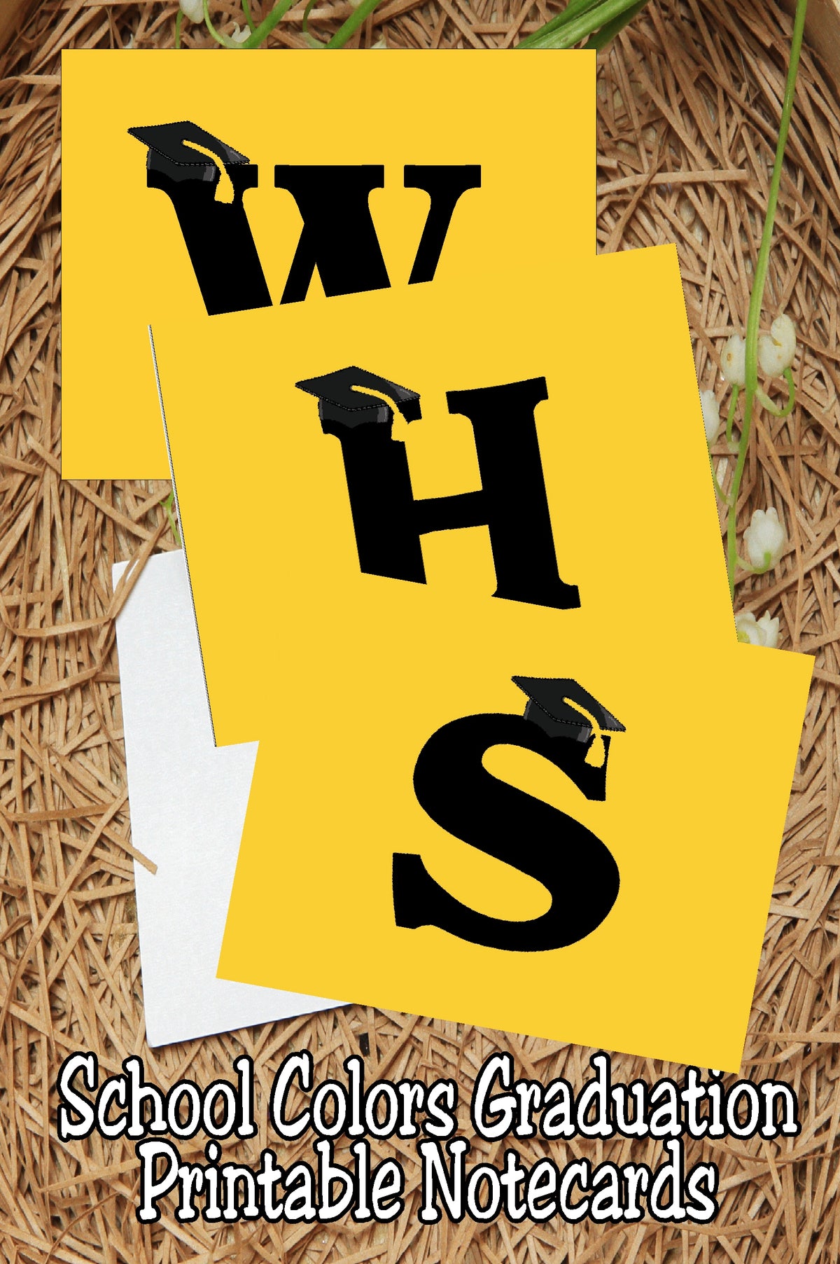 Black and Gold School Colors Monogram Graduation Printable Notecards