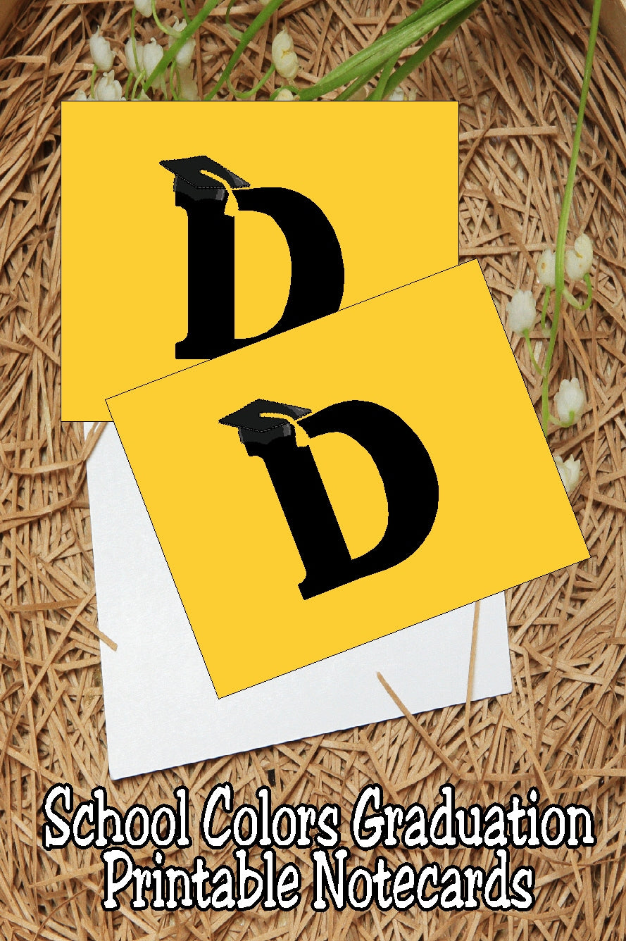 Black and Gold School Colors Monogram Graduation Printable Notecards