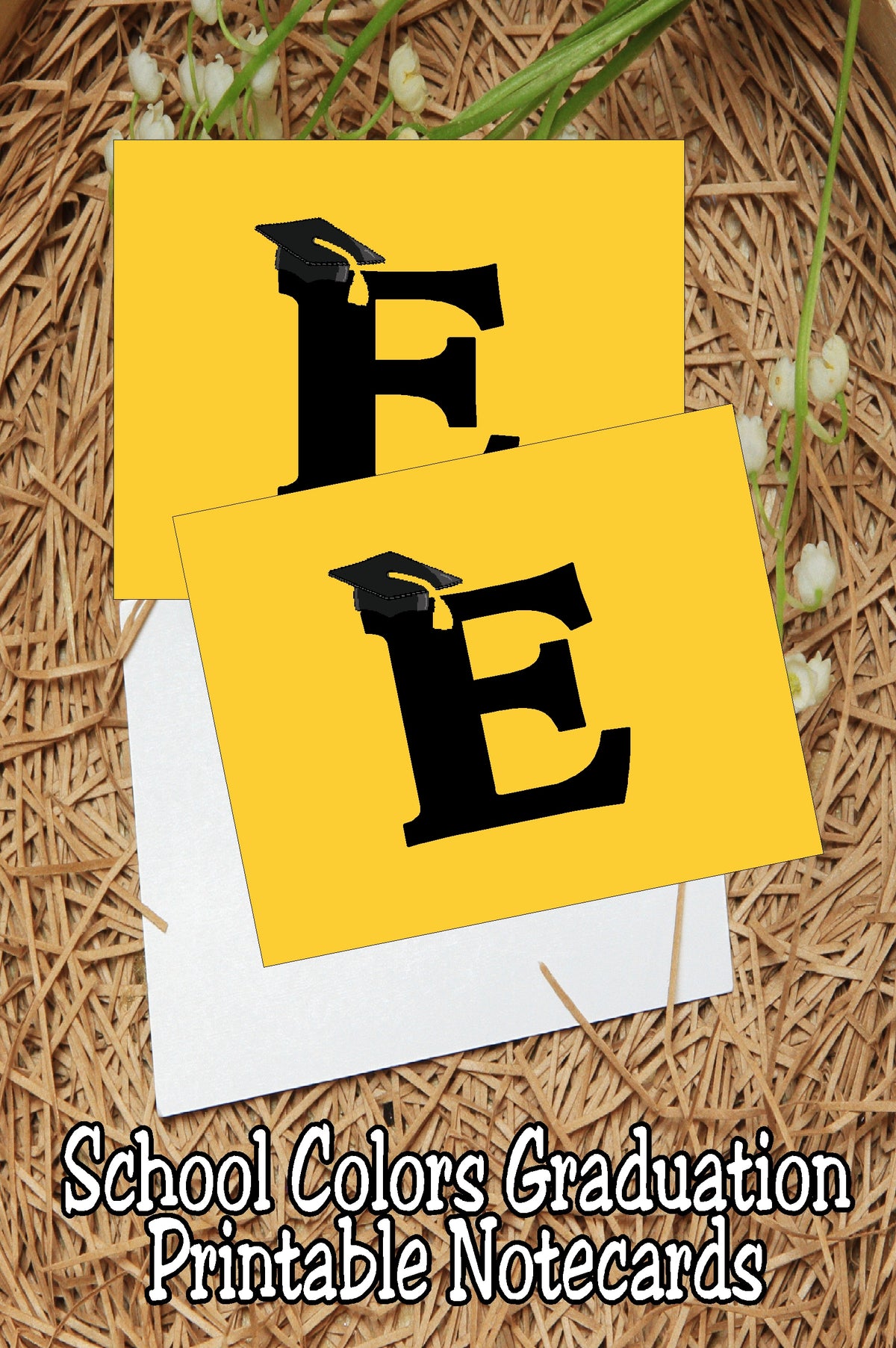 Black and Gold School Colors Monogram Graduation Printable Notecards