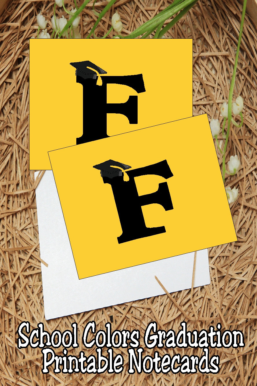 Black and Gold School Colors Monogram Graduation Printable Notecards