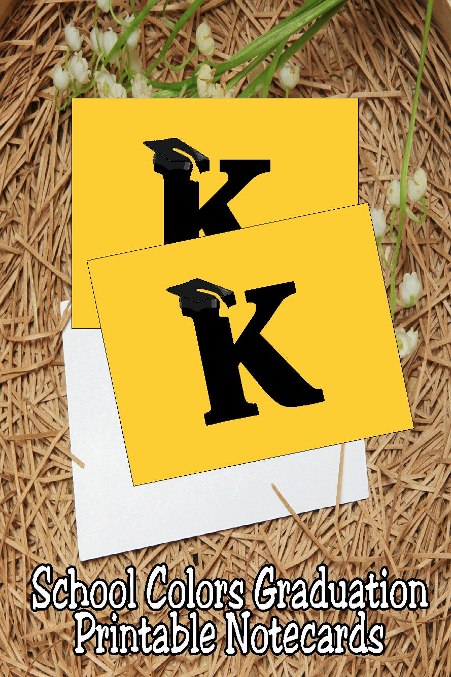 Black and Gold School Colors Monogram Graduation Printable Notecards