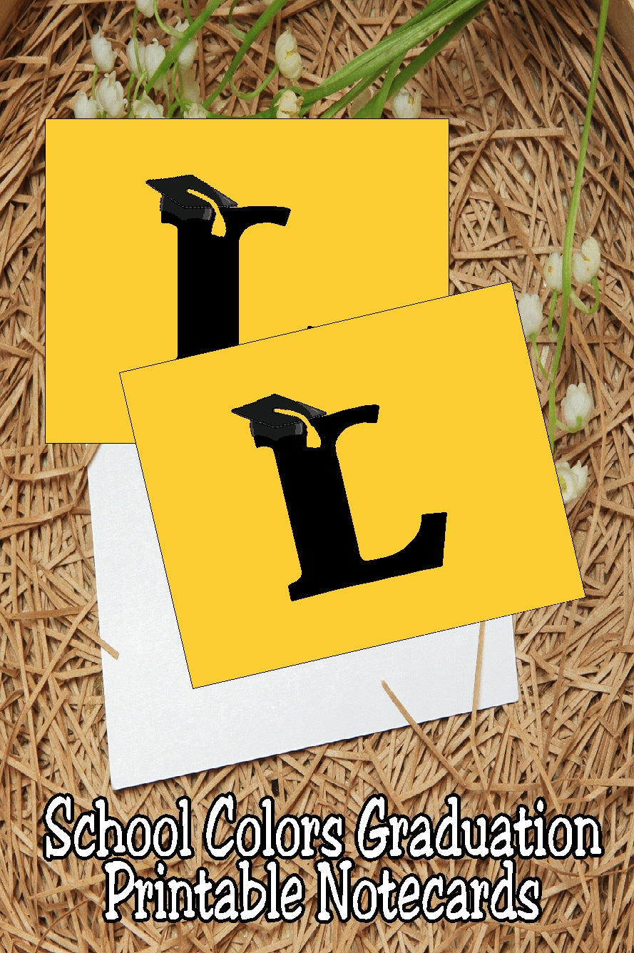 Black and Gold School Colors Monogram Graduation Printable Notecards