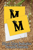 Black and Gold School Colors Monogram Graduation Printable Notecards