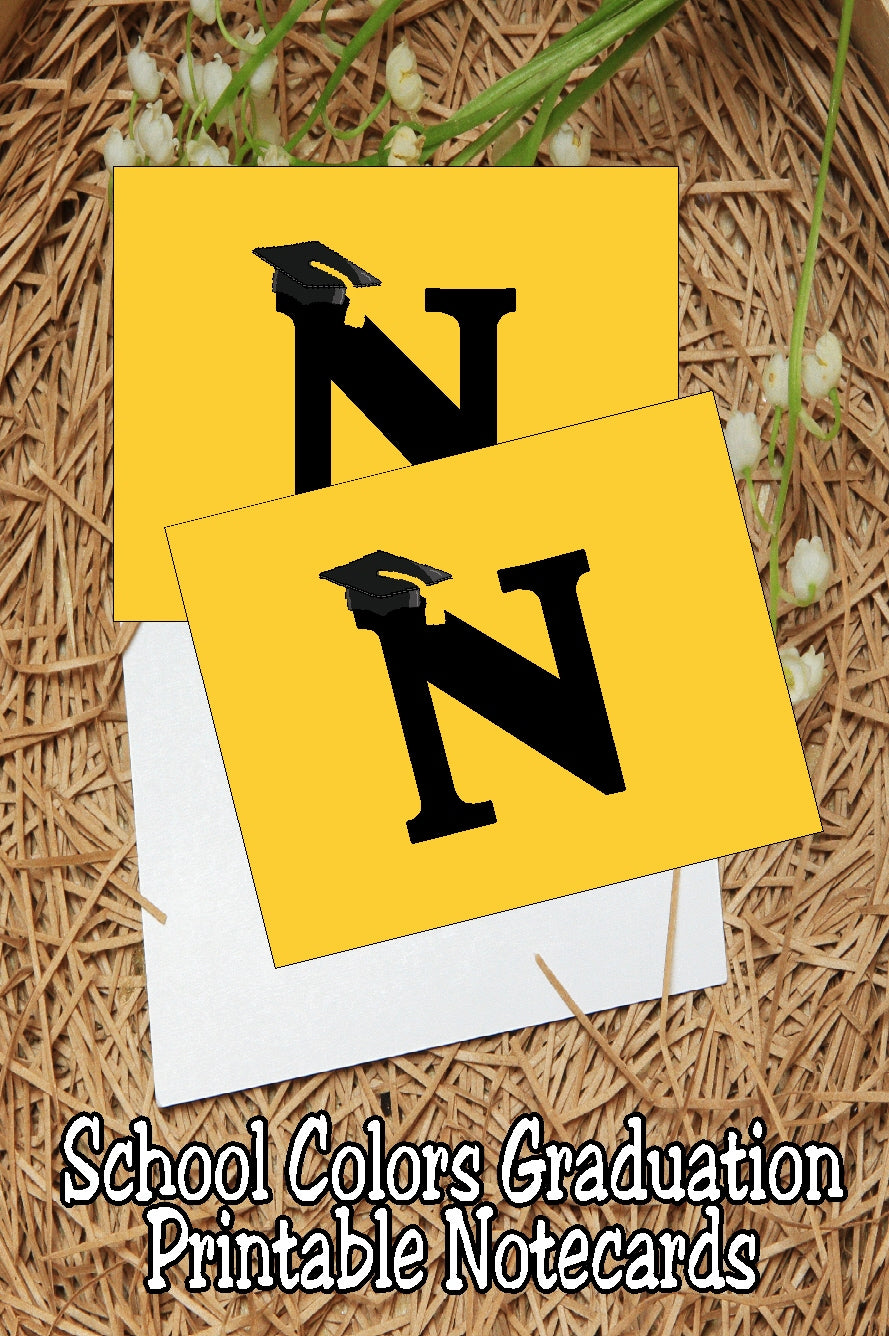 Black and Gold School Colors Monogram Graduation Printable Notecards
