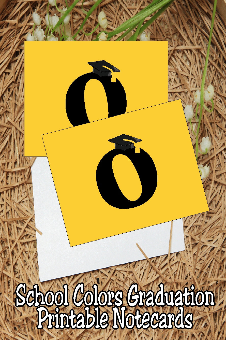 Black and Gold School Colors Monogram Graduation Printable Notecards