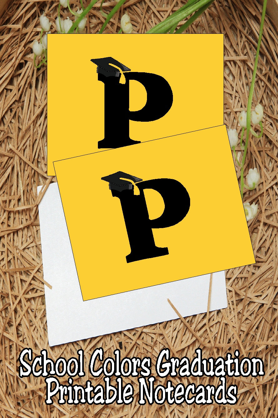 Black and Gold School Colors Monogram Graduation Printable Notecards