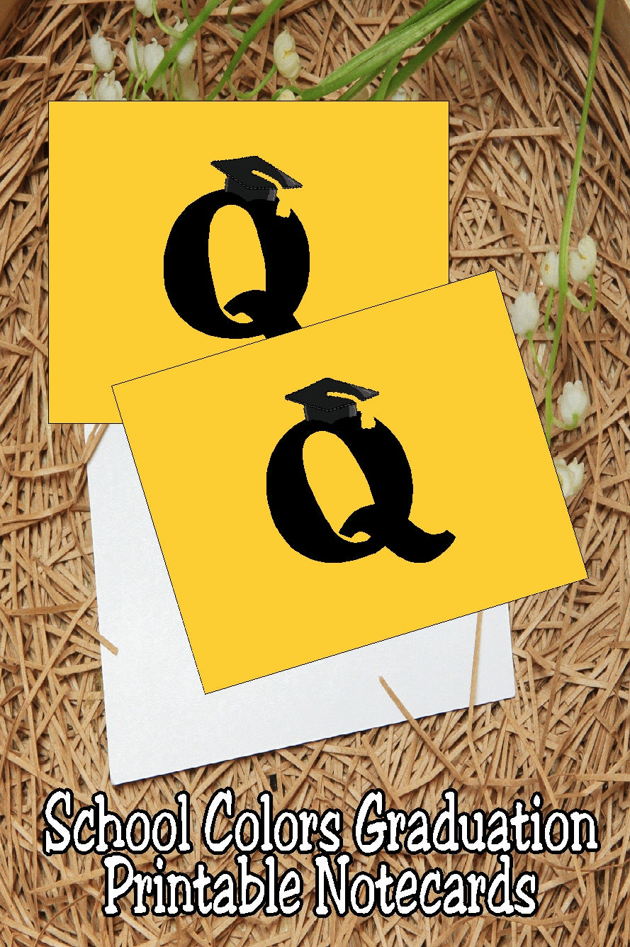 Black and Gold School Colors Monogram Graduation Printable Notecards