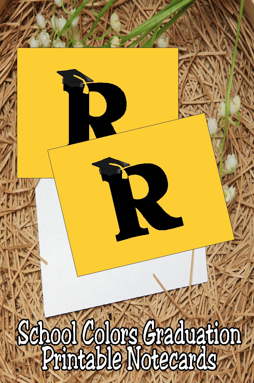 Black and Gold School Colors Monogram Graduation Printable Notecards