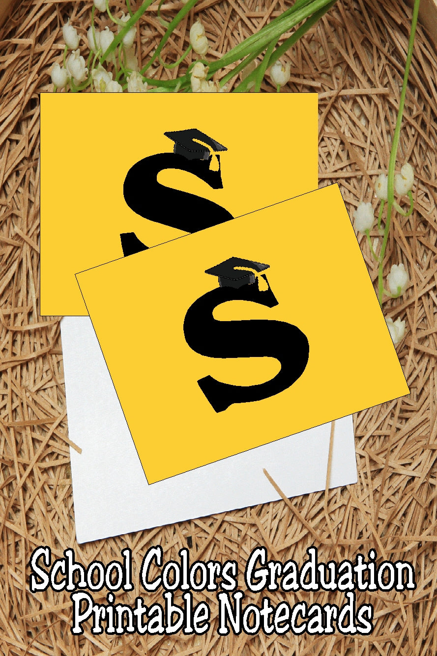 Black and Gold School Colors Monogram Graduation Printable Notecards