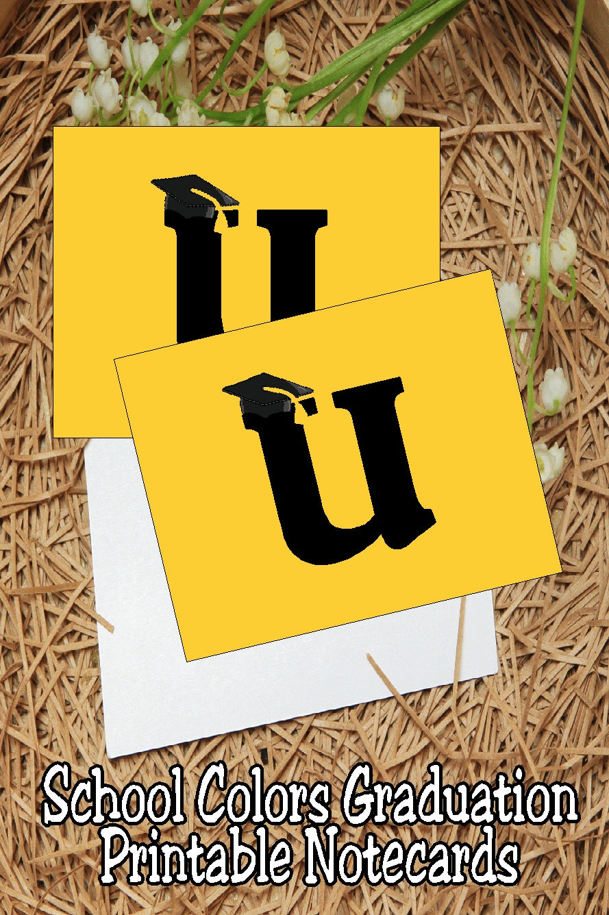 Black and Gold School Colors Monogram Graduation Printable Notecards