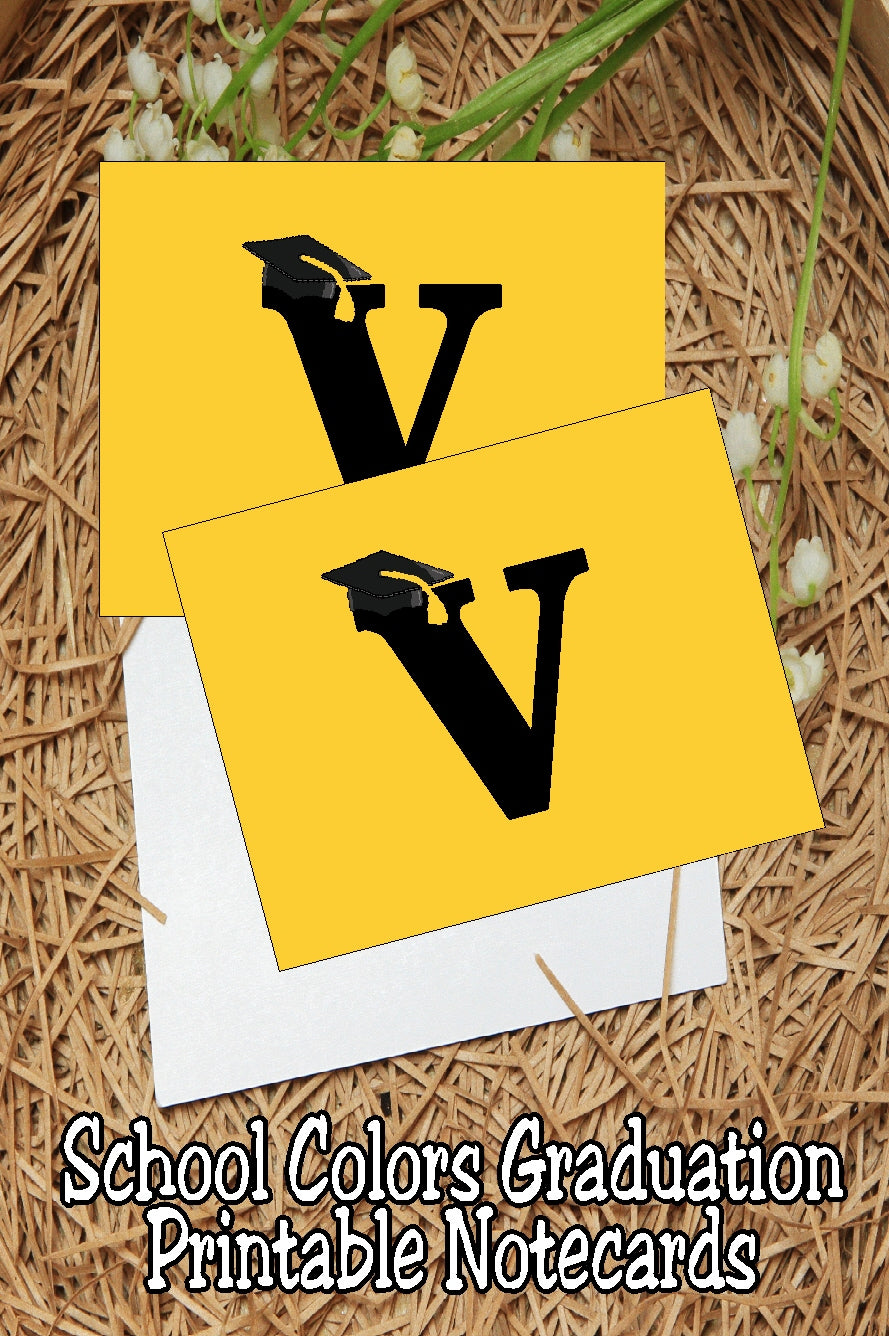 Black and Gold School Colors Monogram Graduation Printable Notecards