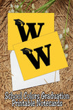 Black and Gold School Colors Monogram Graduation Printable Notecards