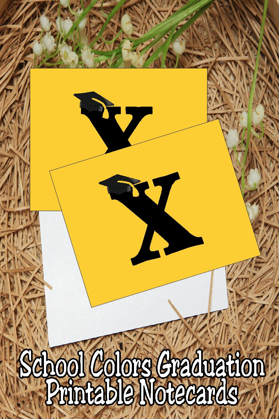Black and Gold School Colors Monogram Graduation Printable Notecards