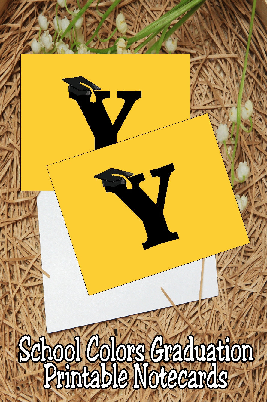 Black and Gold School Colors Monogram Graduation Printable Notecards